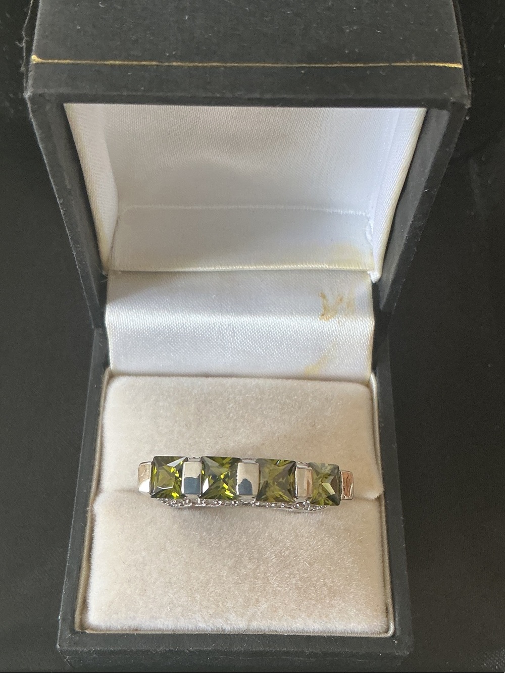 Peridot Green Square-Cut Band Ring - Women Jewelry